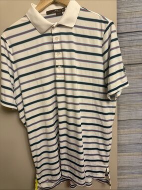 RLX Ralph Lauren golf White Striped Polo Shirt size M buttery fabric